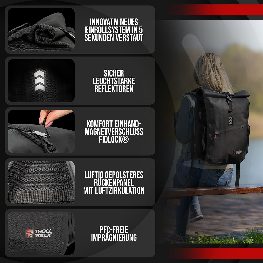 Nachhaltige 3 in 1 Fahrradtasche Rucksack Magnetverschluss IMPULS 3-1 THOLLBECK - Thollbeck