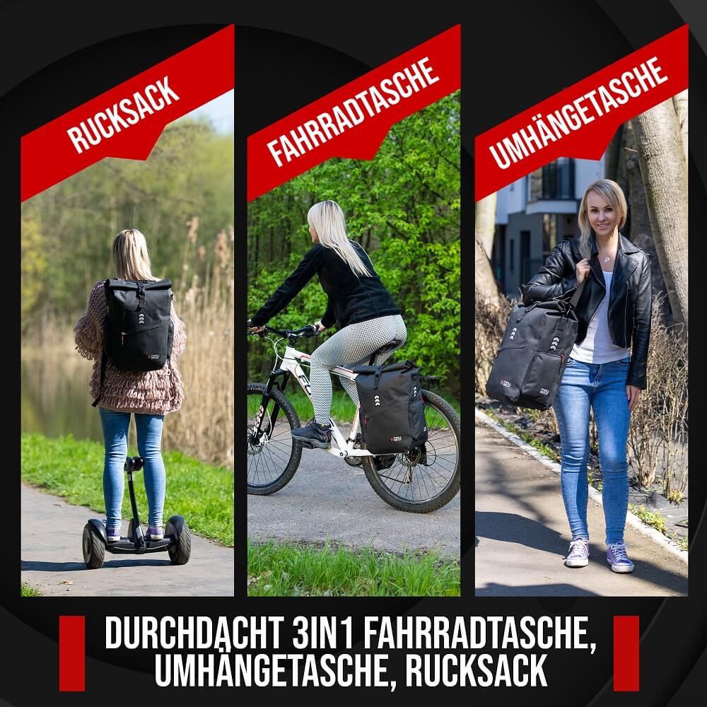 Nachhaltige 3 in 1 Fahrradtasche Rucksack Magnetverschluss IMPULS 3-1 THOLLBECK - Thollbeck